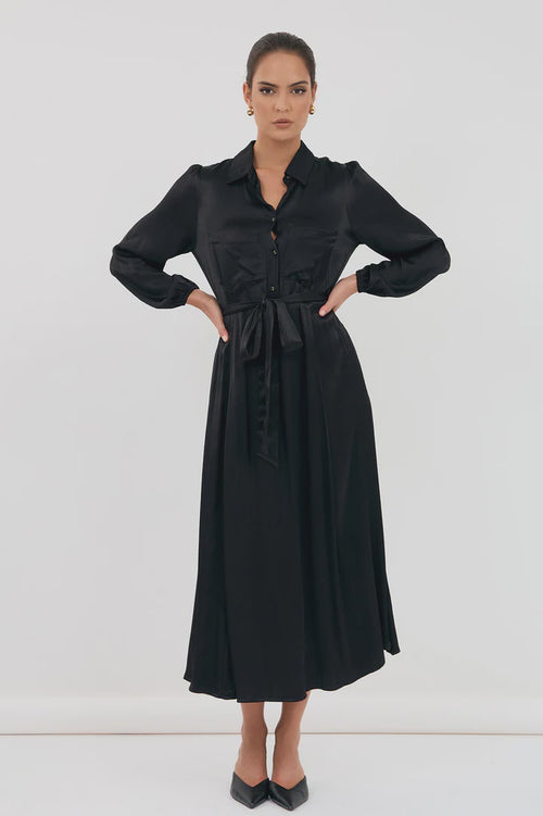 ADORNE  AJD1522 STEPHANIE SATIN DRESS BLACK