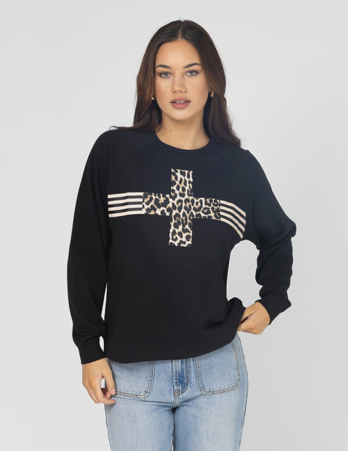 STELLA & GEMMA EVERYDAY SWEATER BLACK LEOPARD CROSS SG25AW679