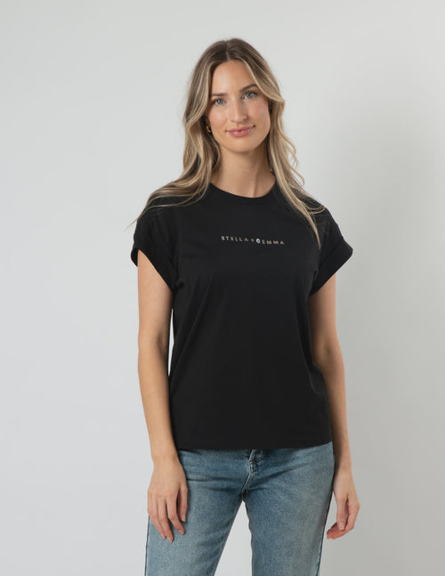 STELLA & GEMMA T SHIRT BLACK WITH SILVER