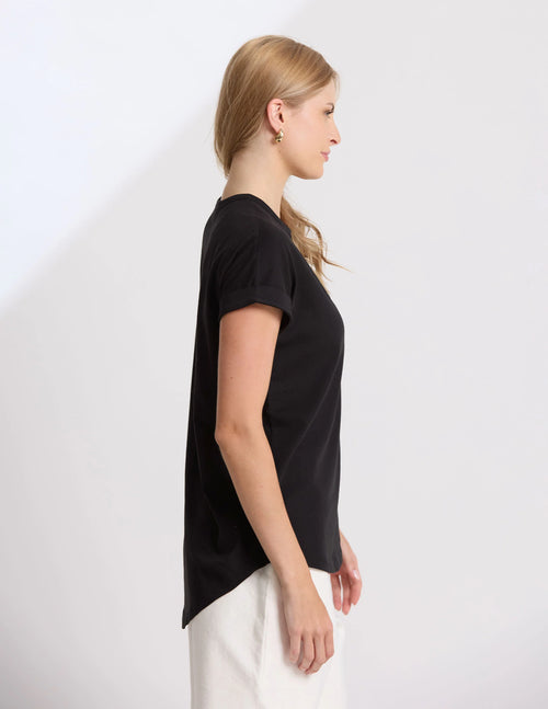 STELLA & GEMMA T SHIRT SOHO CUFF CREW BLACK